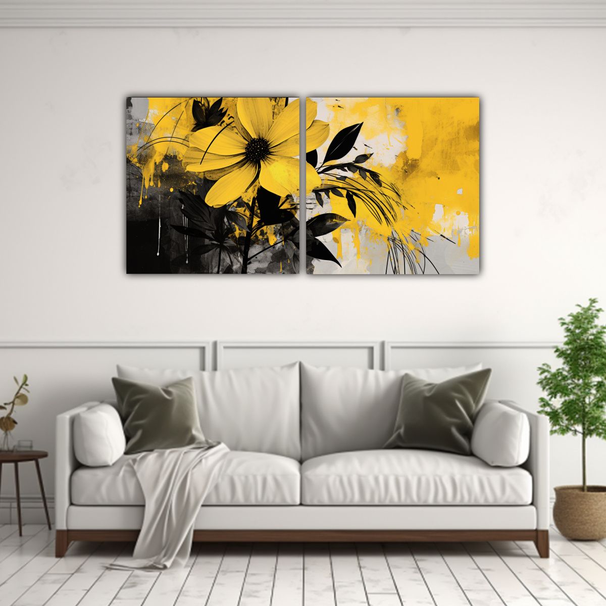 GENERICO - Conjunto 2 Lienzos Belleza Natural Amarillo Y Negro Atmosfer 160x80cm