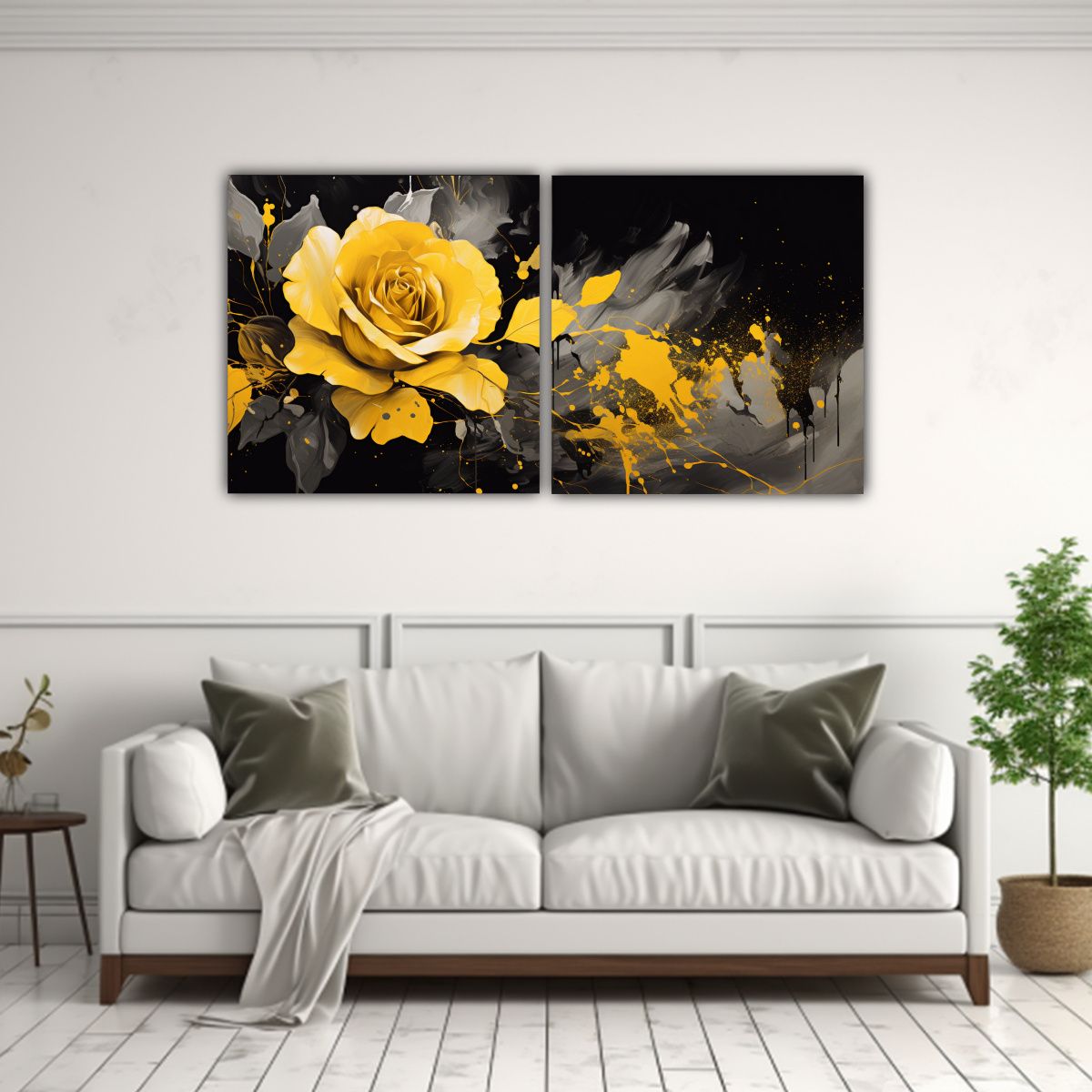 GENERICO - Pinturas Decorativas Lineales En Tonos Amarillo Y Dorado Con 160x80cm