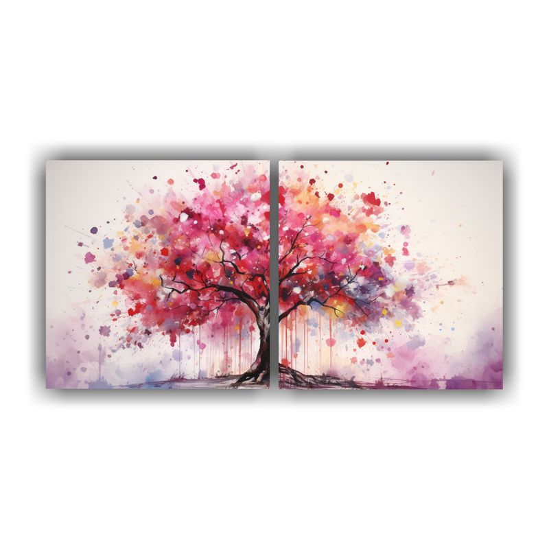 GENERICO - Juego 2 Cuadros Tela Imagen Baño Árbol Frutal Rosa Abstrac 160x80cm