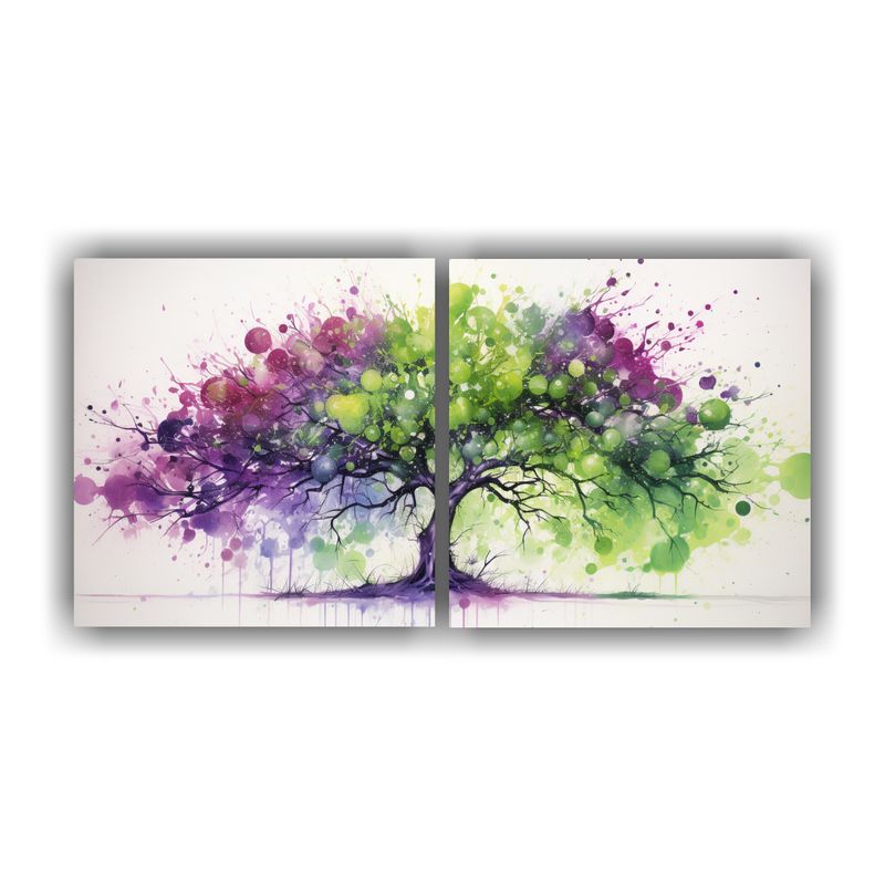 GENERICO - Pintura Abstracta De Colores Verde Y Morado En árbol De Man 160x80cm