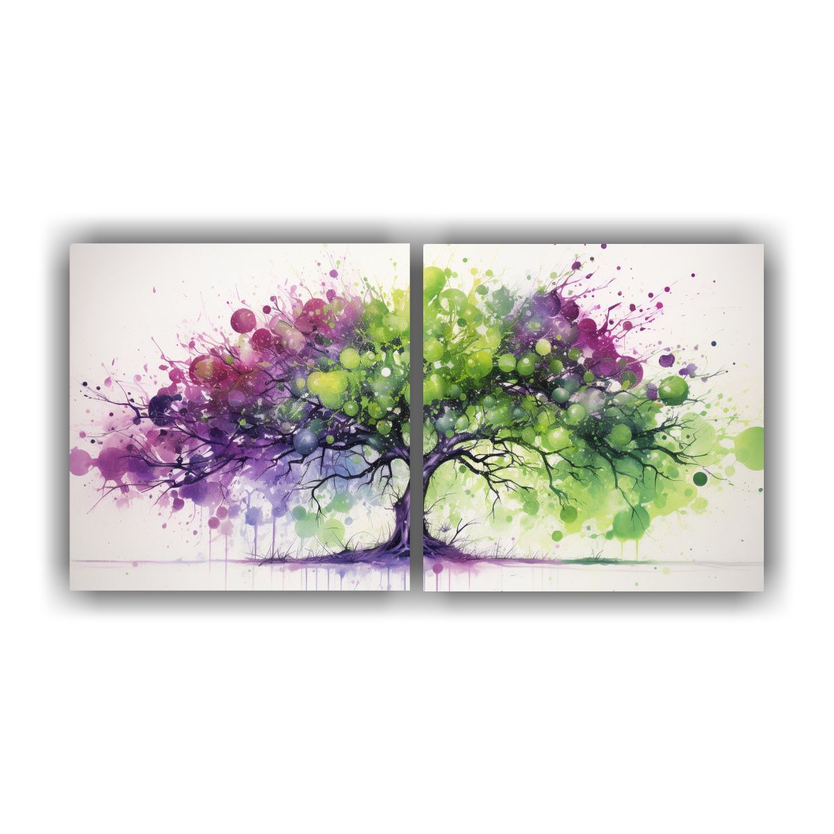 GENERICO - Pintura Abstracta De Colores Verde Y Morado En árbol De Man 160x80cm