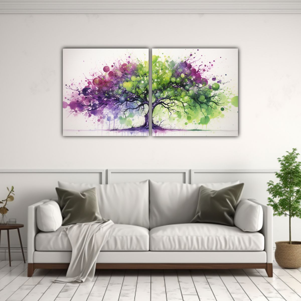 GENERICO - Pintura Abstracta De Colores Verde Y Morado En árbol De Man 160x80cm