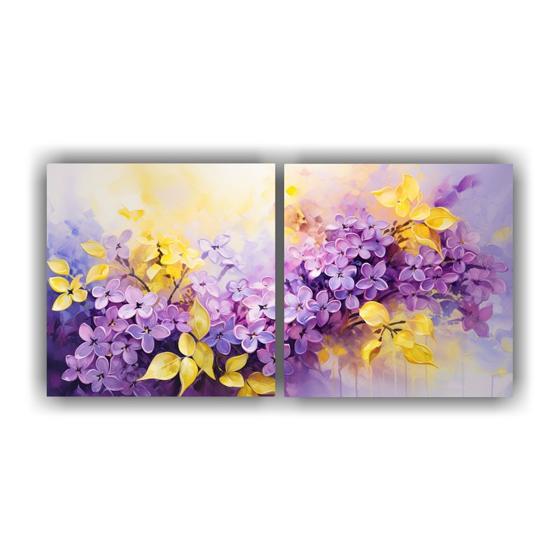 GENERICO - Cuadro Expresión Poder Lilas Flores Amarillo Y Púrpura Pin 160x80cm