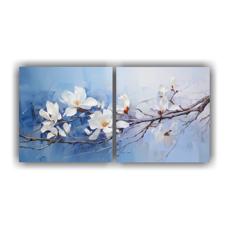 GENERICO - Cuadro Vintage Refinado Con Flores Magnolias, Colores Blanco 160x80cm