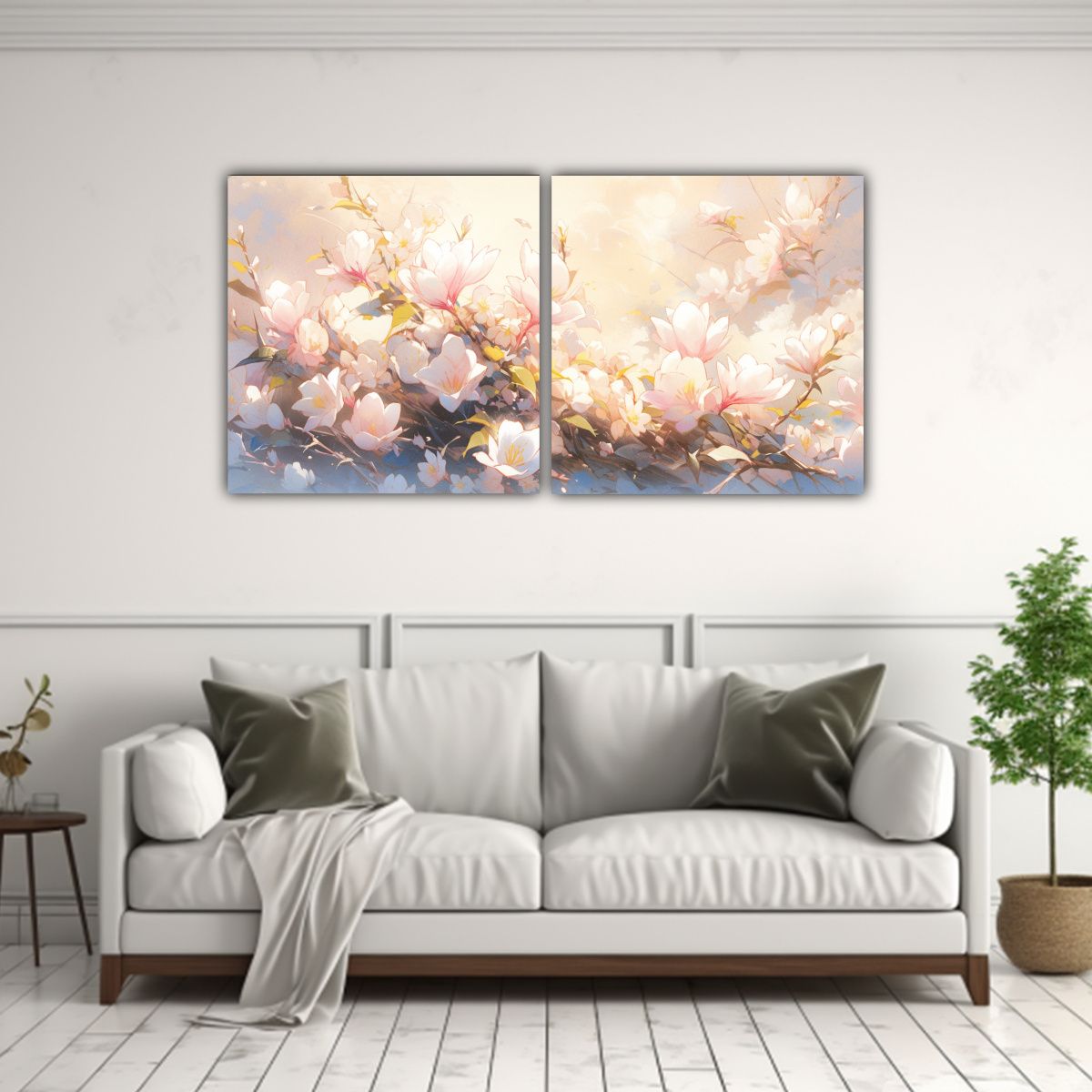 GENERICO - Conjunto 2 Lienzos Dibujo Vitalidad A Magnolias Pastel 160x80cm