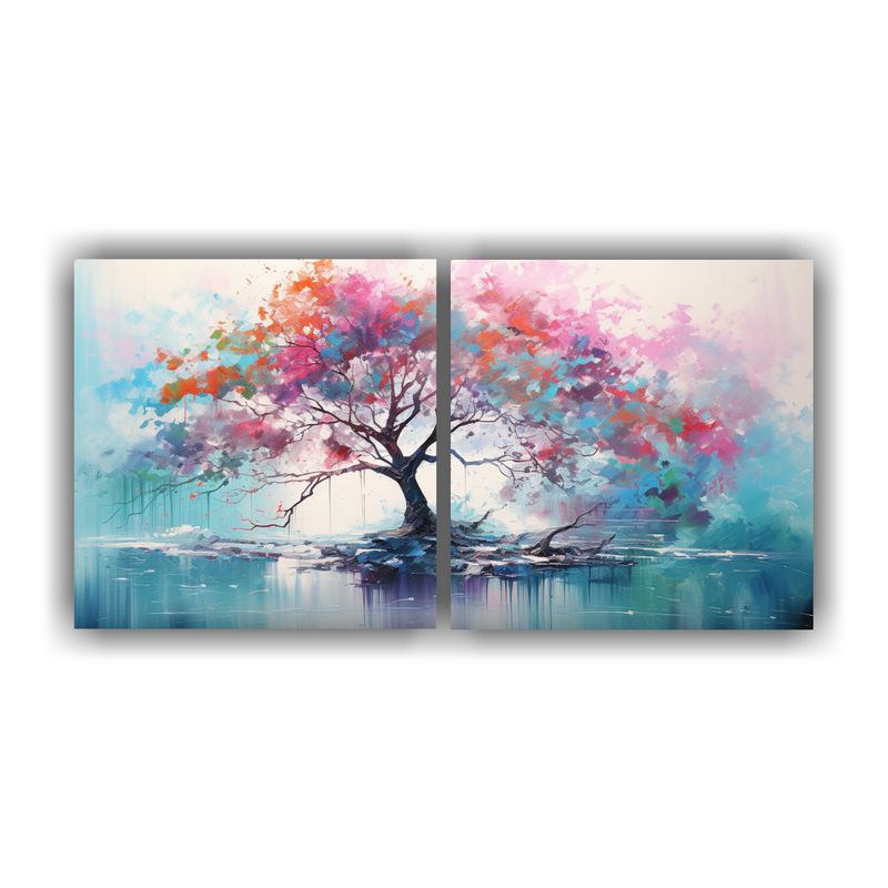 GENERICO - Dos Lienzos De Tela Forma Urbano Un Árbol De Manglar Turque 160x80cm