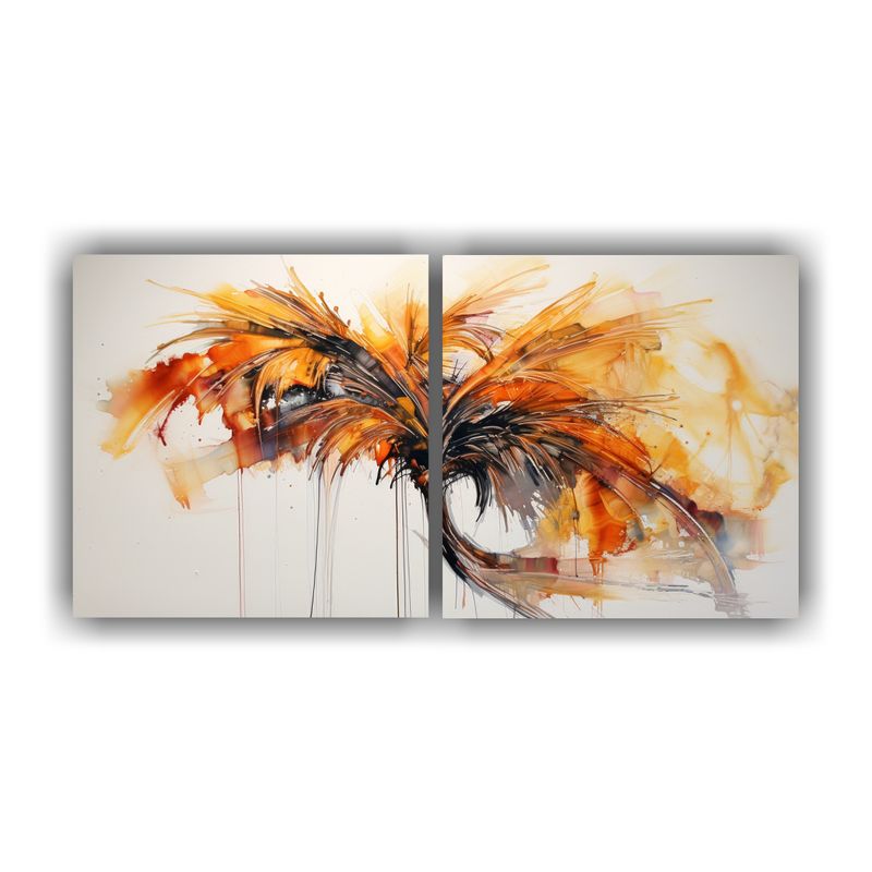 GENERICO - Diptico Acuarela Espacio A Palma Naranja Abstracto Pintura A 160x80cm