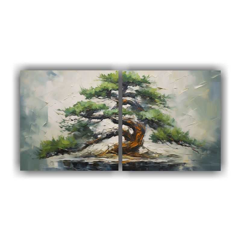 GENERICO - Pintura Abstracta De Un árbol De Bonsái De Pino, Detallada 160x80cm