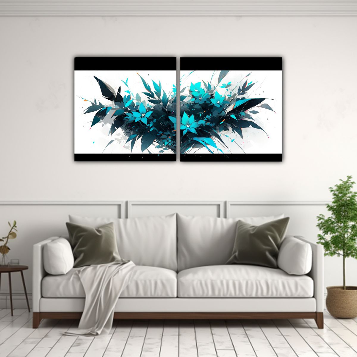 GENERICO - Pinturas Decorativas En Tonos Turquesa Y Negro Con Atmósfer 160x80cm