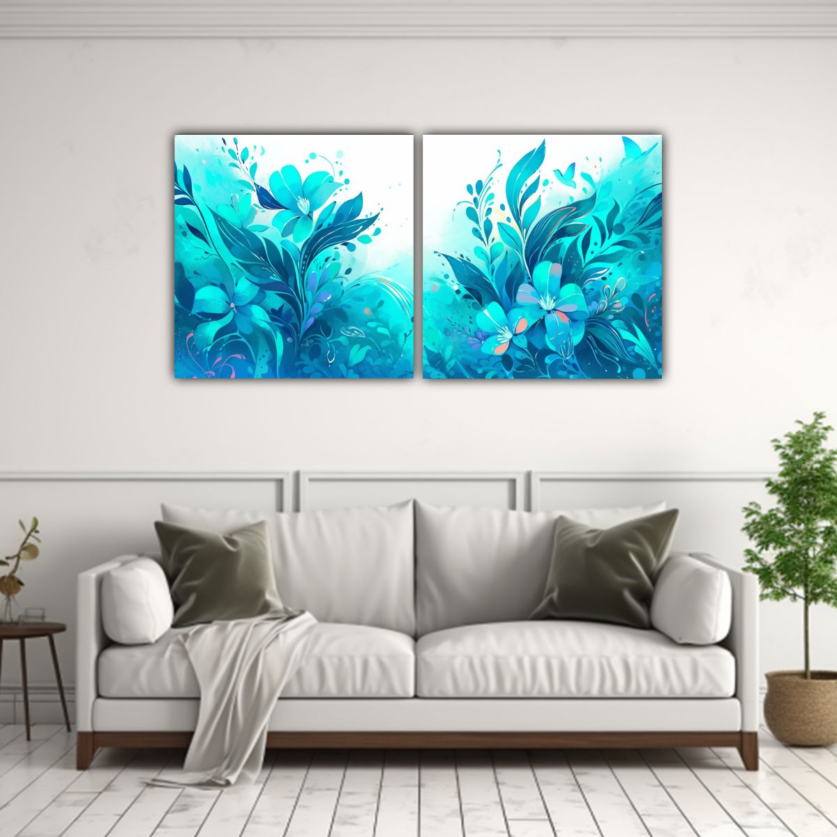 GENERICO - Cuadros Diseño Ambiente Turquesa Y Azul Neonoir Estilo Deco 160x80cm