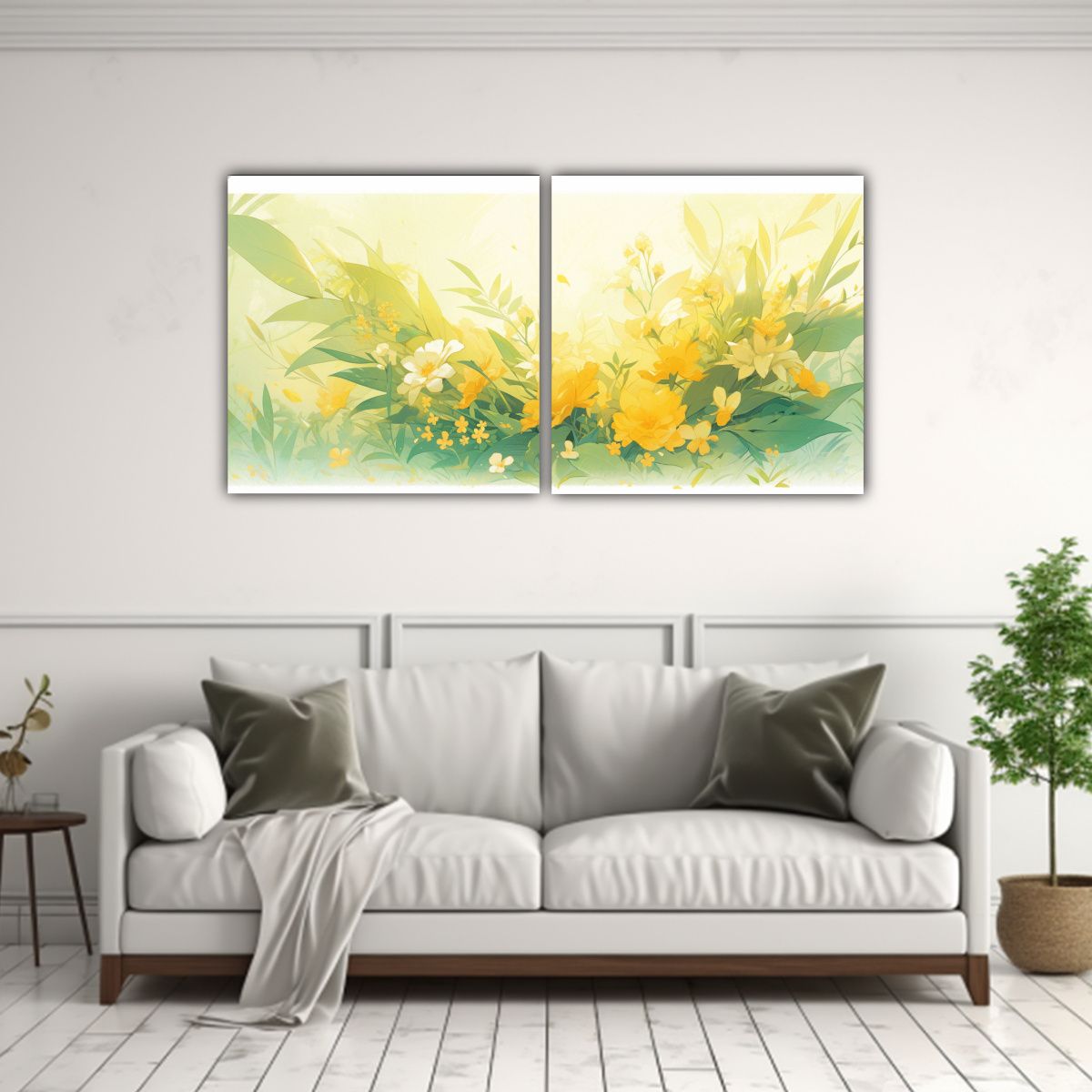 GENERICO - Set De 2 Cuadros Composición Poder Amarillo Y Verde En Un A 160x80cm