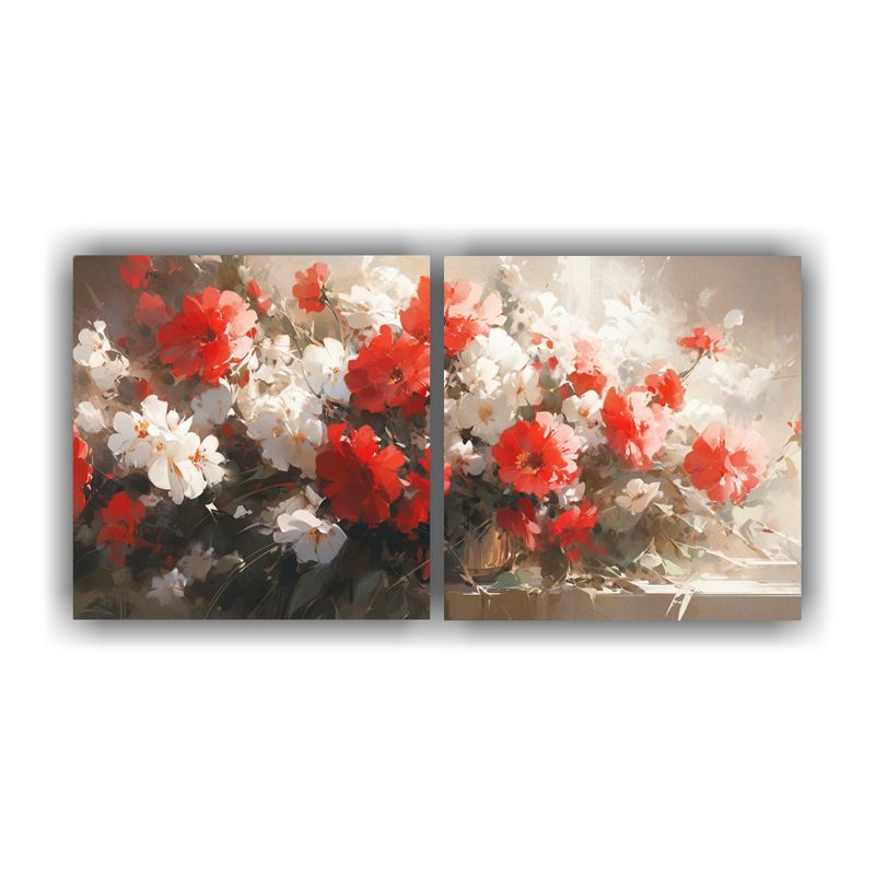 GENERICO - Flores Blancas Y Rojas En Lienzo Exclusivo Set 2 Lienzos Ton 160x80cm