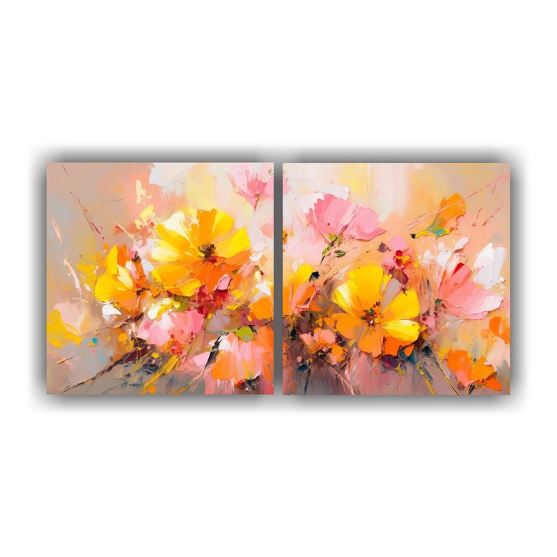 GENERICO - Flor Amarilla Y Rosa En Lienzo De Alta Calidad Pintura De Na 160x80cm