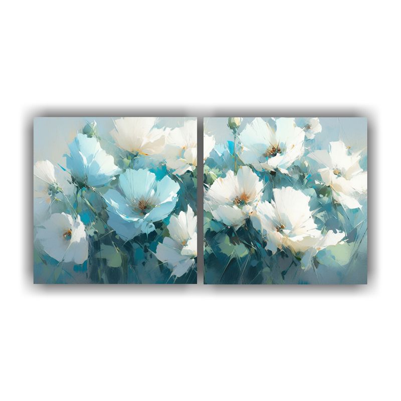 GENERICO - Cuadro Decorativo Combinación Blanco Y Turquesa Con Flores  80x40cm