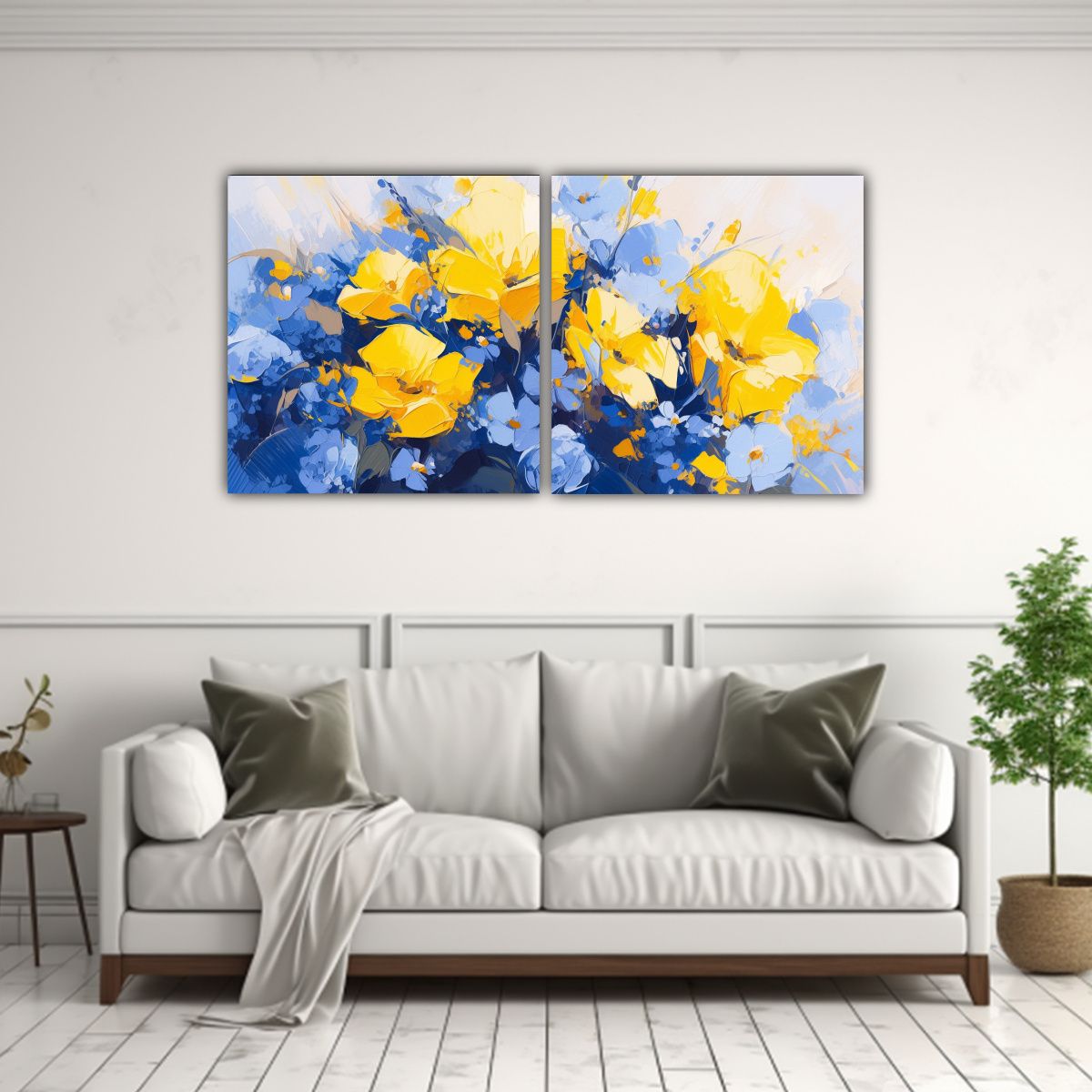 GENERICO - Pinturas En Lienzo De Flores Amarillas Y Azules Con Temátic 160x80cm
