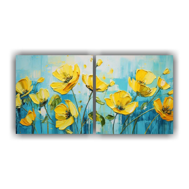 GENERICO - Cuadros Inspiradores De Flores Amarillas Y Cian Para Decorar 160x80cm