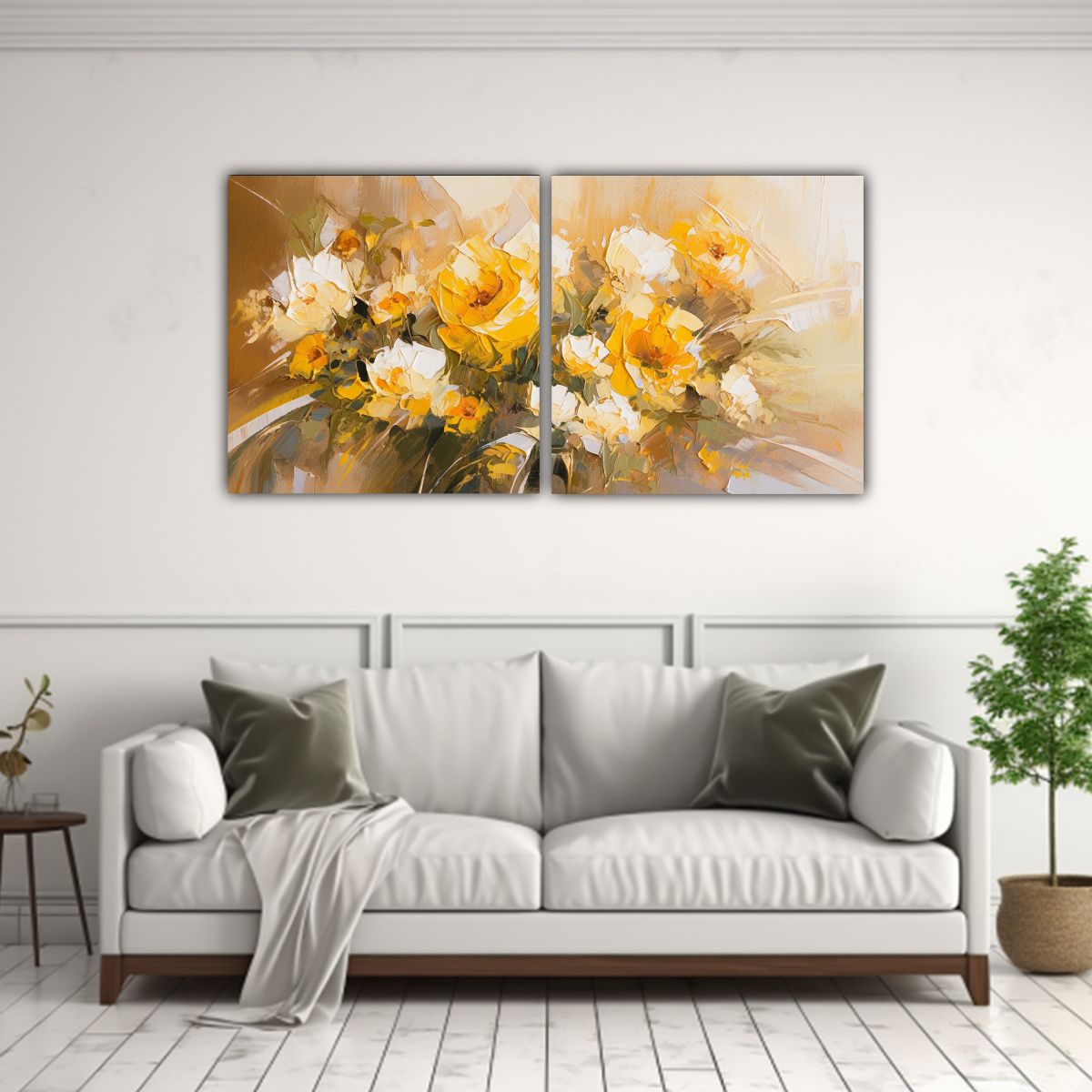 GENERICO - Pintura Decorativa De Contraste Amarillo Y Dorado En Lienzo  160x80cm