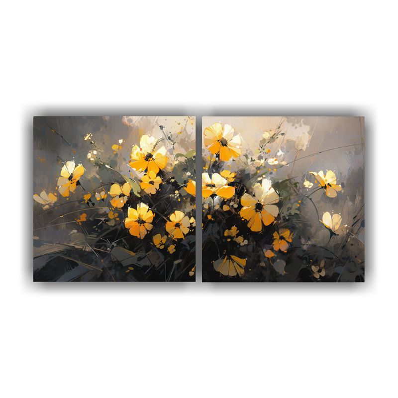 GENERICO - Pintura Equilibrio Amarillo Y Negro De Flores En Lienzo 160x80cm