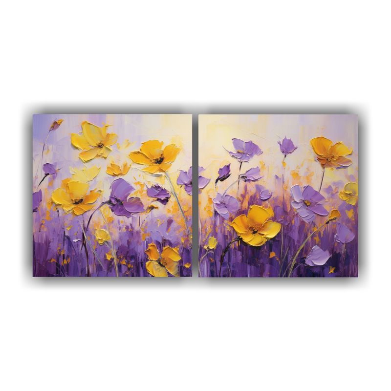 GENERICO - Pintura Abstracta De Flores Amarillas Y Púrpuras En Lienzo  160x80cm