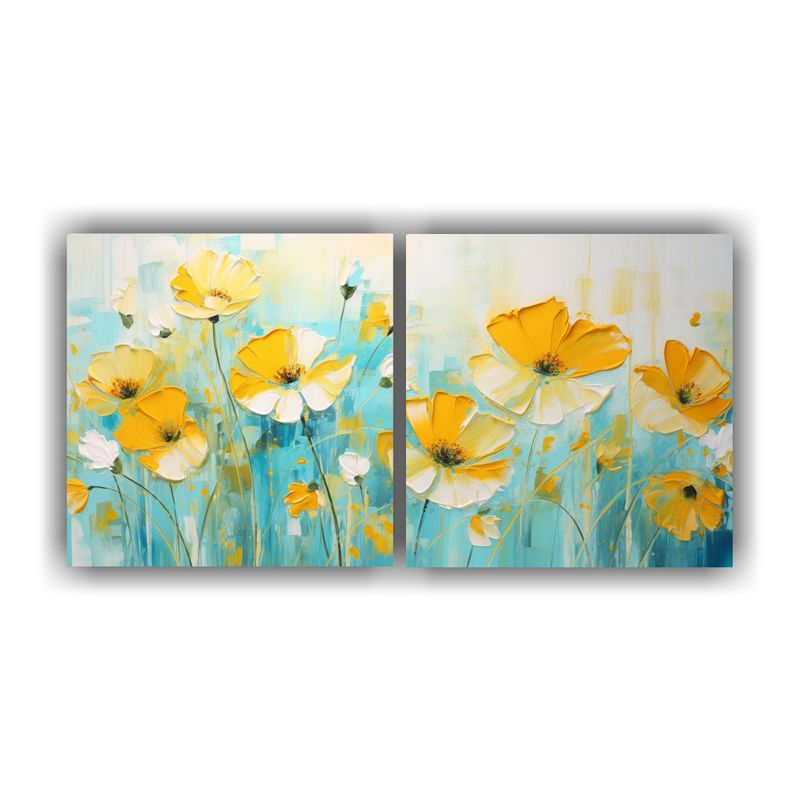 GENERICO - Pintura En Lienzo De Flores Amarillas Y Turquesas En Bastido 160x80cm