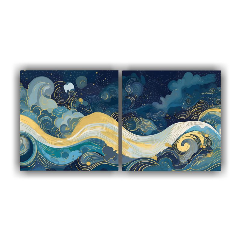 GENERICO - Cuadros Abstractos Y Geométricos Con Ondas En Fondo Azul 160x80cm