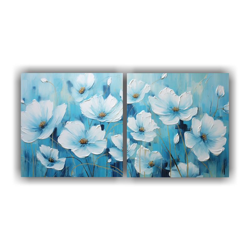 GENERICO - Dos Lienzos De Tela Imagen Refinado A Estilo Cyan Con Flores 160x80cm