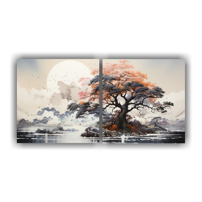 GENERICO - Dos Lienzos Tema Comedor Un Pintura Abstracta De Árbol De C 160x80cm