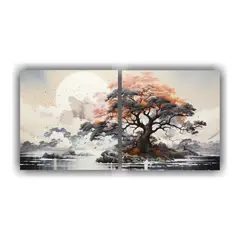 GENERICO - Dos Lienzos Tema Comedor Un Pintura Abstracta De Árbol De C 160x80cm