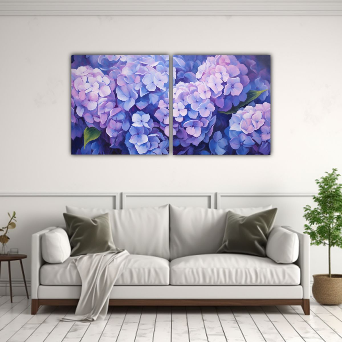 GENERICO - Pintura Abstracta De Hortensias, Líneas Finas Y Vitalidad 160x80cm