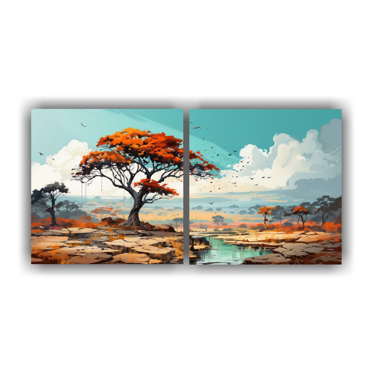 GENERICO - Cuadros Modernos Equilibrados De La Sabana Y El Desierto En  160x80cm