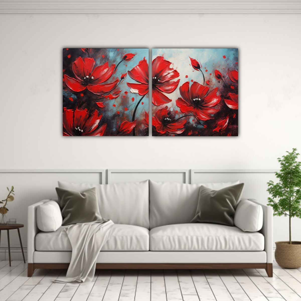 GENERICO - Pintura En Lienzo De Flores En Colores Rojo Y Negro, Represe 160x80cm
