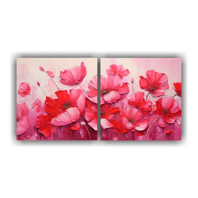 GENERICO - Dos Lienzos Modernos Mágicos En Rojo Y Rosa Con Flores En L 160x80cm