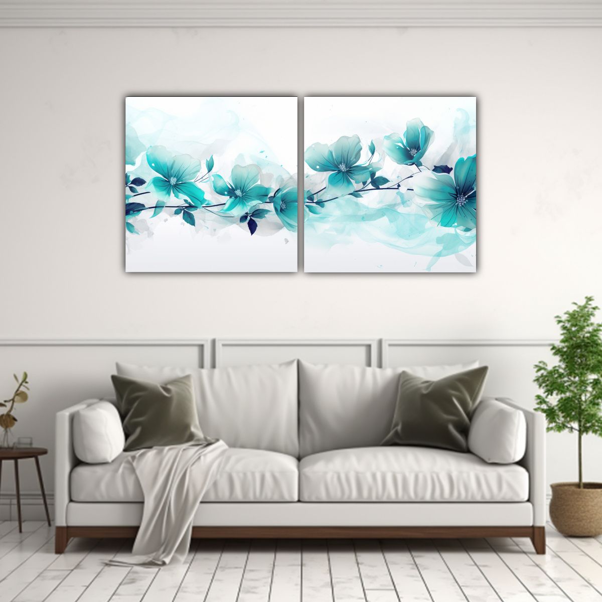 GENERICO - Cuadros Modernos: Modernidad En Blanco Y Turquesa, Atmosfera 160x80cm