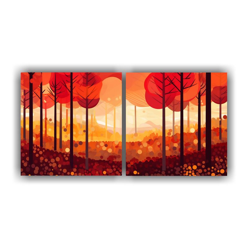 GENERICO - Pintura Decorativa De Bosque Otoñal En Acuarela Estilizada  160x80cm