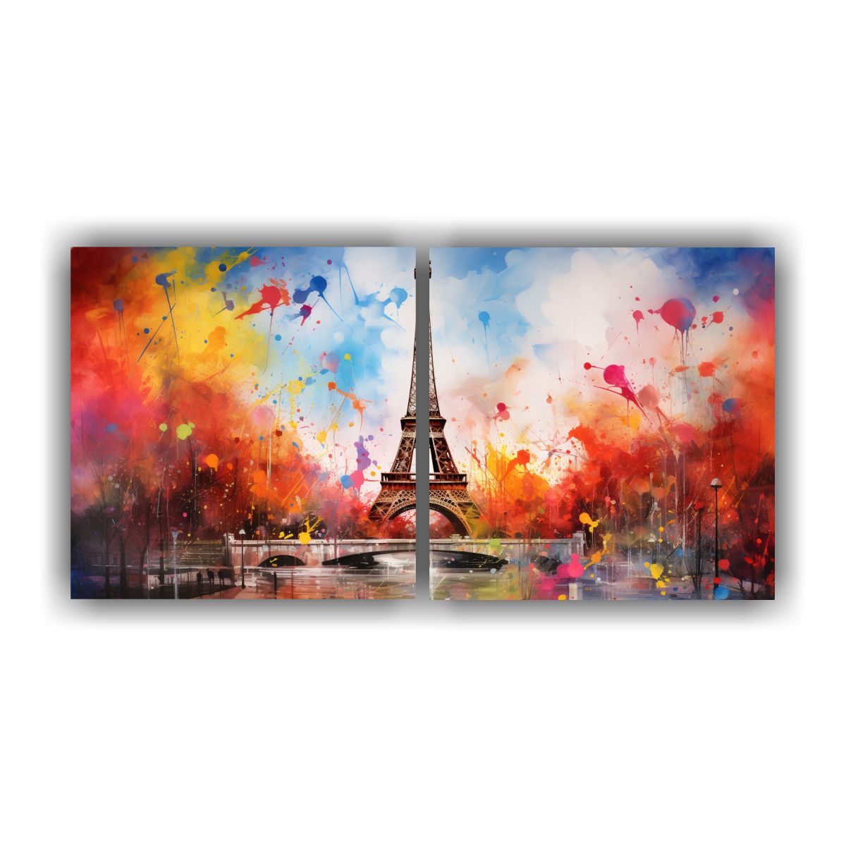 GENERICO - Set 2 Cuadros Líneas Perspectiva Torre Eiffel Acuarela Vivo 160x80cm