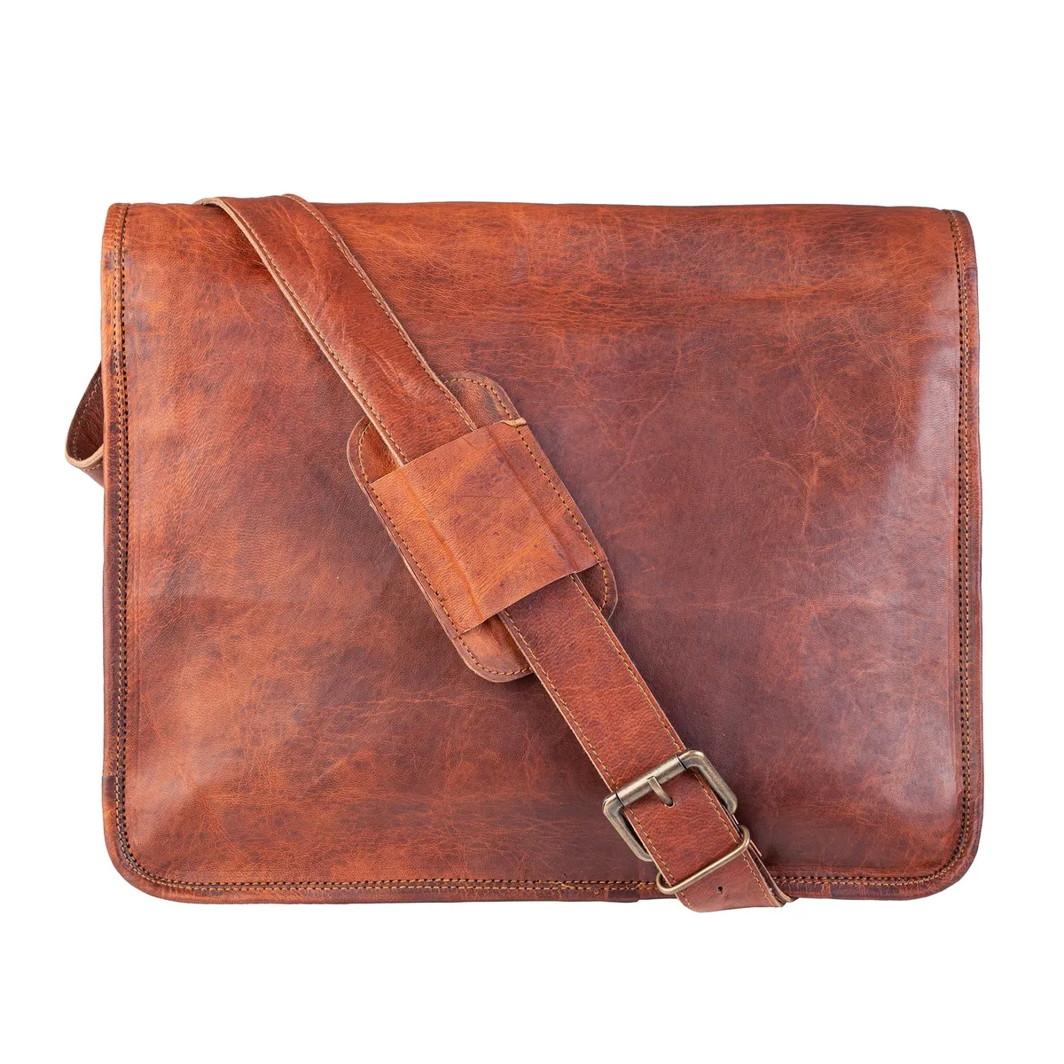 FRANZ MOSSI - Maletín de cuero natural. Café. Notebook de 15,6 pulgadas. Franz Mossi