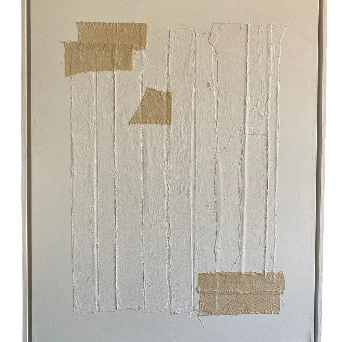 GENERICO - Cuadro Decorativo Retazos de Tela Cruda Blanco y Beige 90x70 cm Técnica Mixta sobre Lienzo