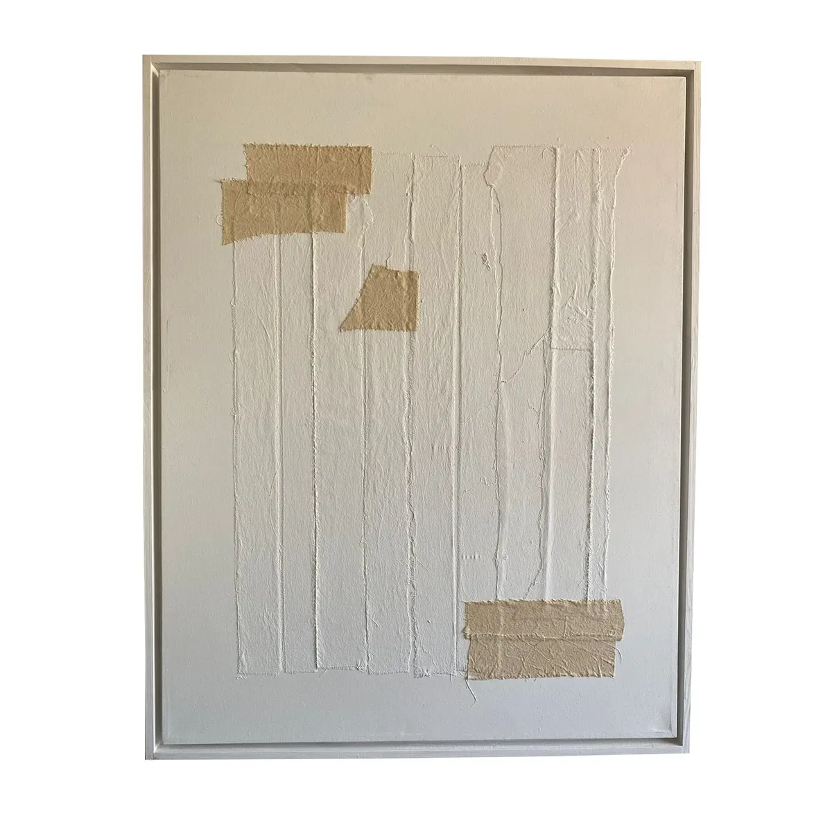 GENERICO - Cuadro Decorativo Retazos de Tela Cruda Blanco y Beige 90x70 cm Técnica Mixta sobre Lienzo