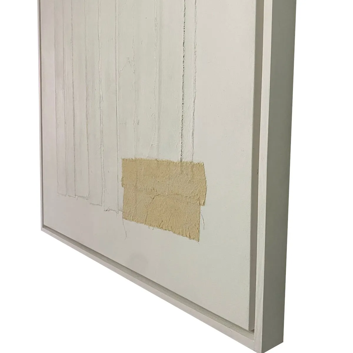 GENERICO - Cuadro Decorativo Retazos de Tela Cruda Blanco y Beige 90x70 cm Técnica Mixta sobre Lienzo