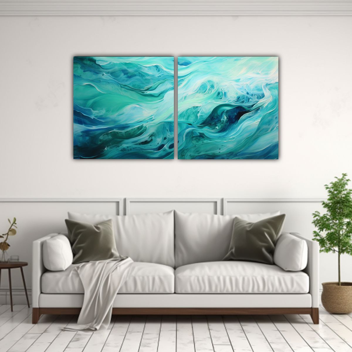 GENERICO - Cuadros Impresos Abstracción Giratoria En Azules Oceánicos 160x80cm