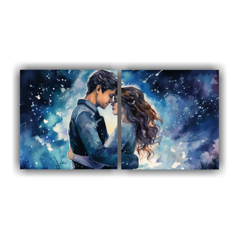 GENERICO - Cuadro Acuarela: Dos Telas En Bastidor Cálidos Únicos La N 160x80cm