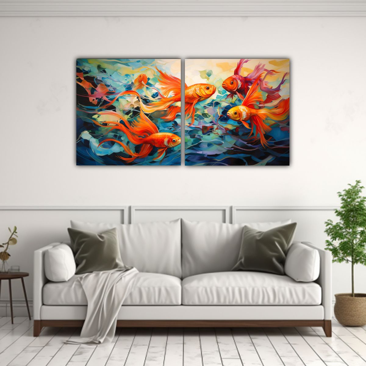 GENERICO - Pinturas Peces Abstractos En Bastidor De Madera De Calidad 160x80cm