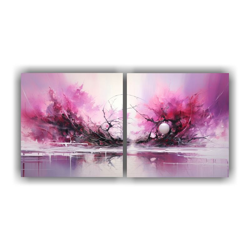 GENERICO - Díptico Tema Adorno Pintura Abstracta Rosa 160x80cm
