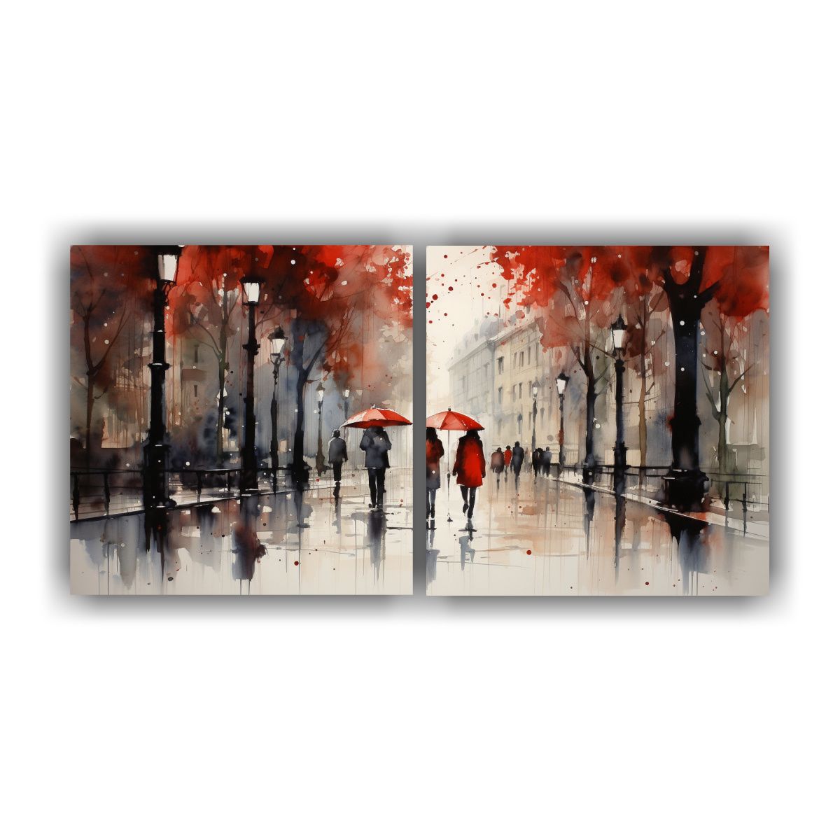 GENERICO - Cuadros Decorativos: Personas Caminando Bajo La Lluvia Con P 160x80cm