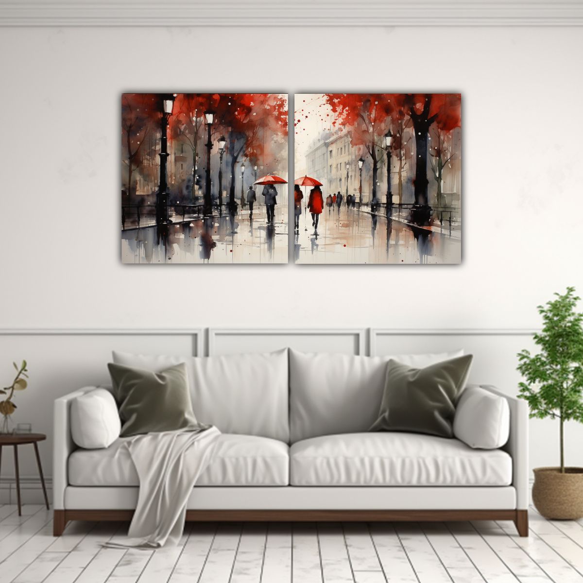 GENERICO - Cuadros Decorativos: Personas Caminando Bajo La Lluvia Con P 160x80cm