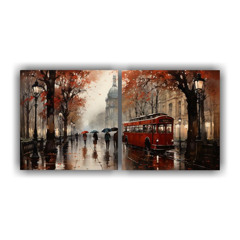 GENERICO - Cuadro Decorativo De Personas Caminando Bajo La Lluvia Con P 160x80cm