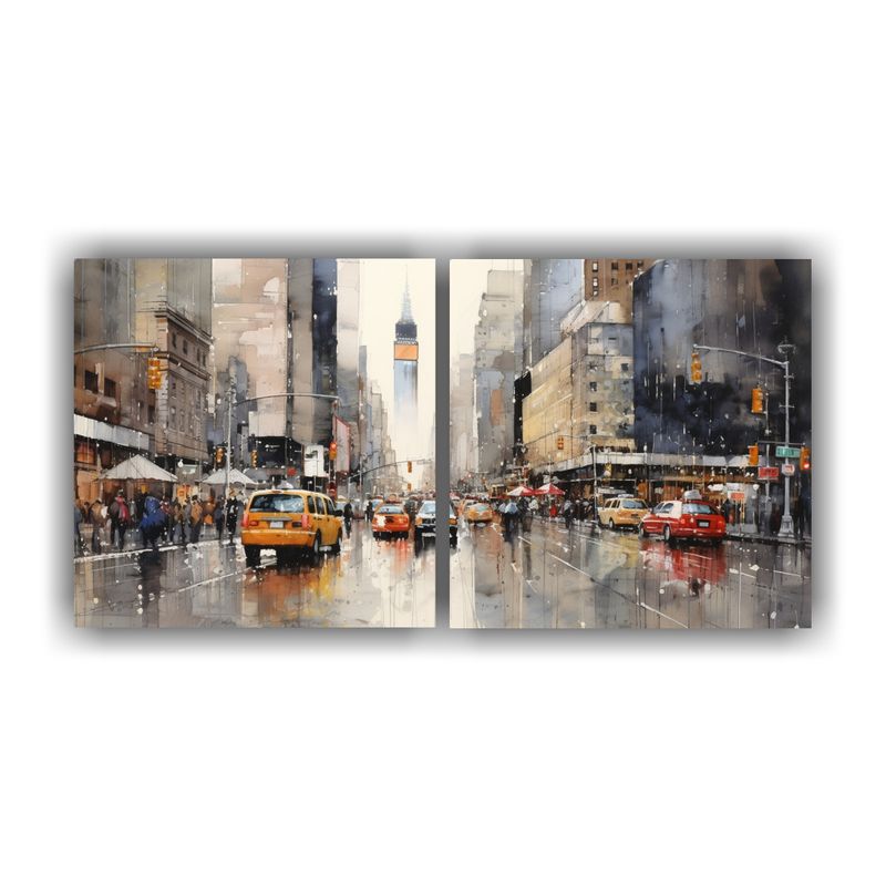 GENERICO - Cuadros Tela Dibujo Moderno New York Estilo Gris Champán Ma 160x80cm