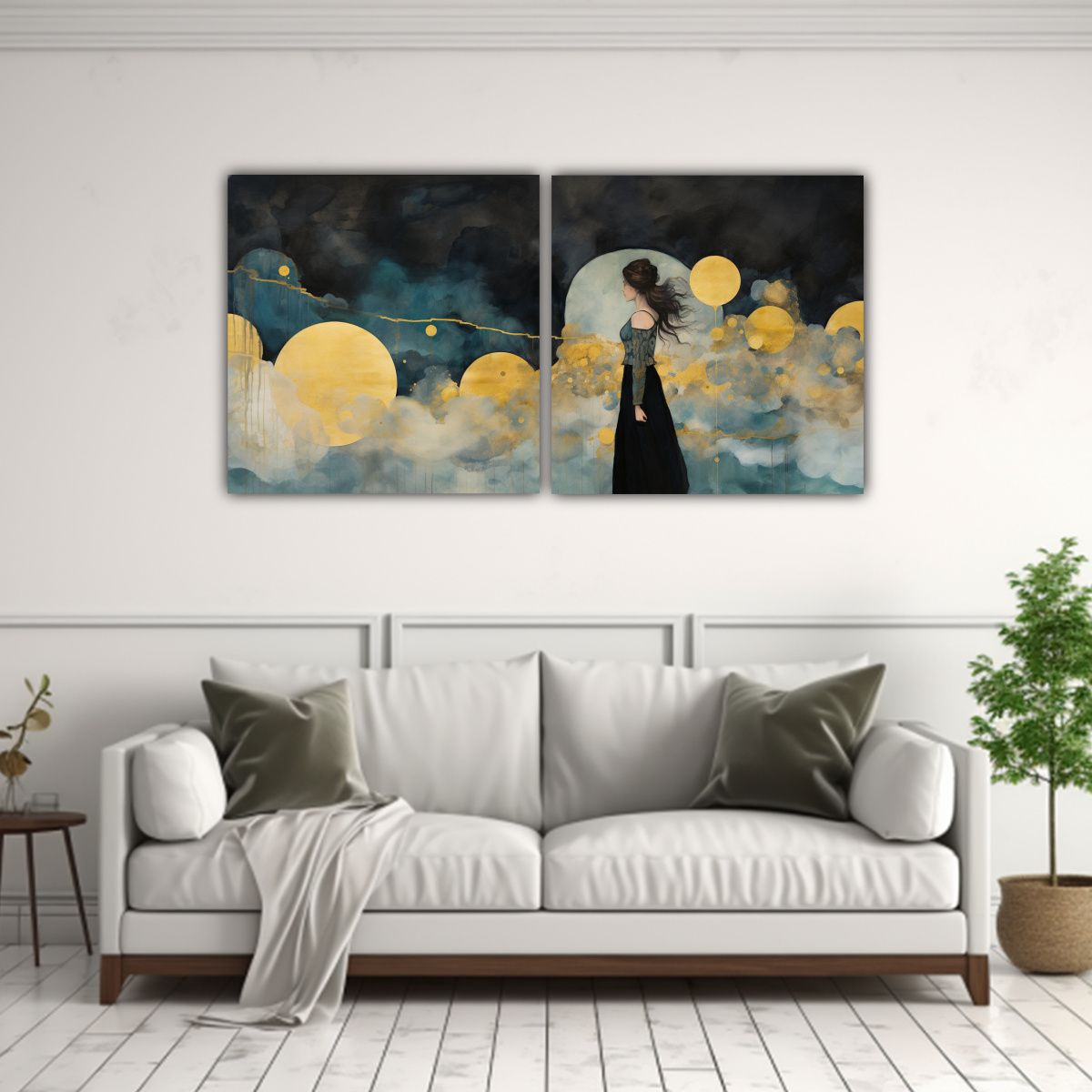 GENERICO - Pintura En Lienzo Vintage Enigmático En Negro, Turquesa Y D 160x80cm