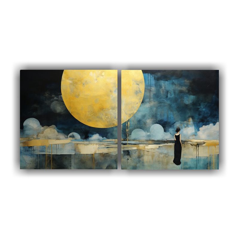 GENERICO - Pintura De Estilo Tonos Negro, Teal Y Dorado En Decoración  160x80cm