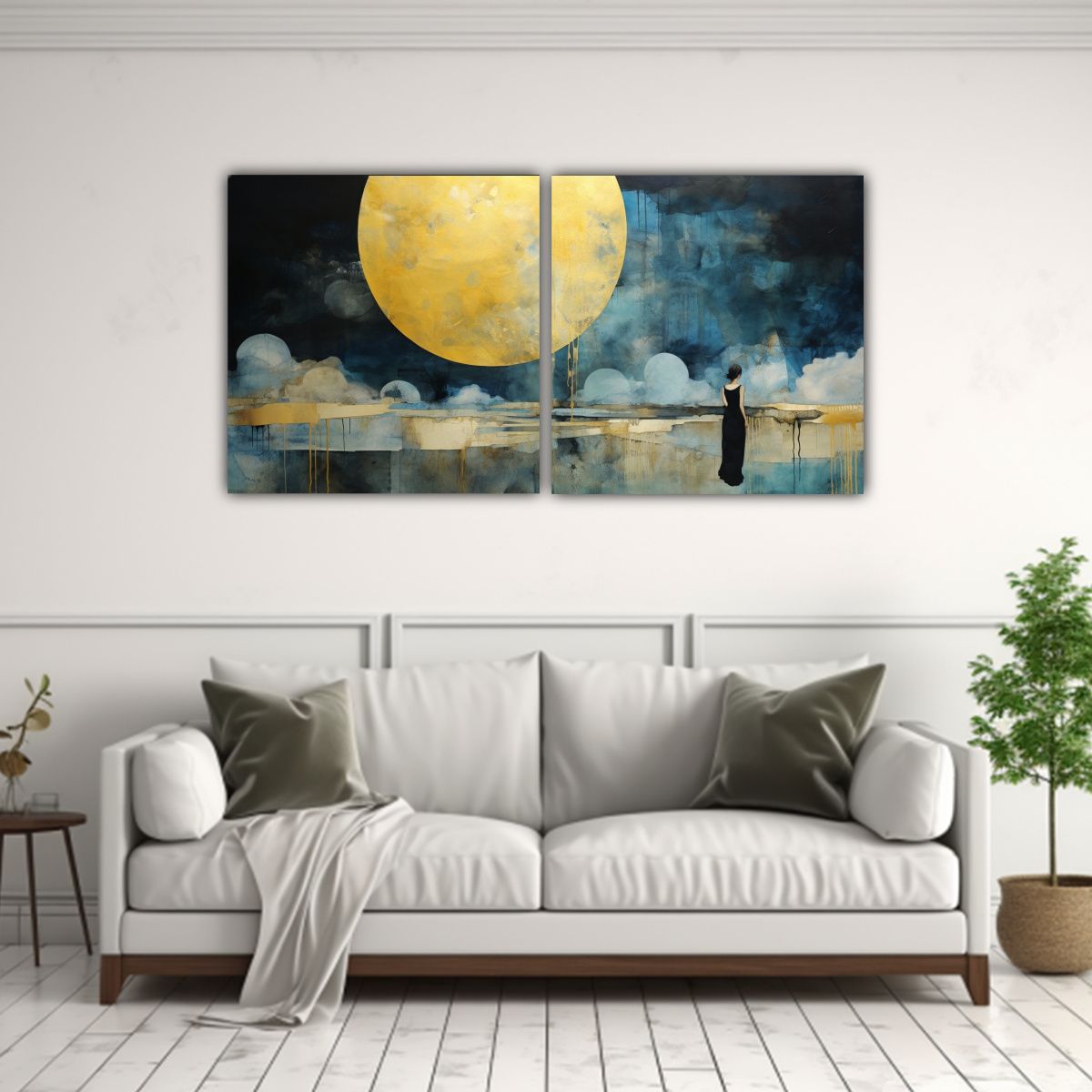 GENERICO - Pintura De Estilo Tonos Negro, Teal Y Dorado En Decoración  160x80cm